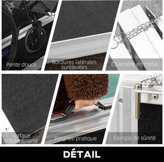 Rampa para Silla de Ruedas Portátil, 183X73.5 Cm Rampa para Discapacitados Plegable Antideslizante de Aluminio, Capacidad 270Kg, para Escaleras, Peldaños, Puertas y Coches, Negro