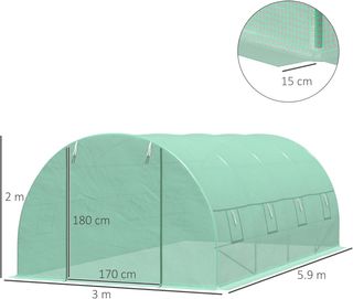 Invernadero para Plantas en Túnel, Invernadero para Huerto Exterior con Puerta Enrollable y 8 Ventanas, 6X3X2 M, de Acero y PE, Verde