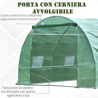 Invernadero para Plantas en Túnel, Invernadero para Huerto Exterior con Puerta Enrollable y 8 Ventanas, 6X3X2 M, de Acero y PE, Verde