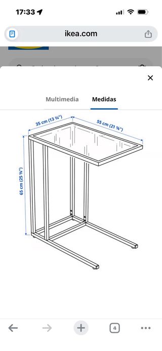 Mesa auxiliar cristal y metal