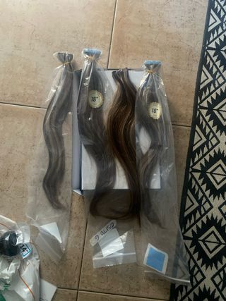 Extensiones de cabello rubio y moreno. 4 paquetes