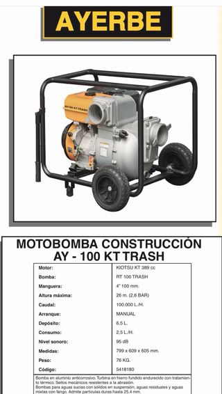 Bomba Construcción AY-100 KT TRASH. NUEVA