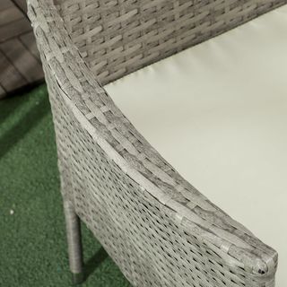 Banco de Exterior de 2 Plazas con Mesa de Café Central, Sofá de Jardín en Acero, Rattan PE y Poliéster, 137X59X82 Cm, Gris y Crema