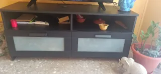 Mueble TV Negro Madera y Cristal