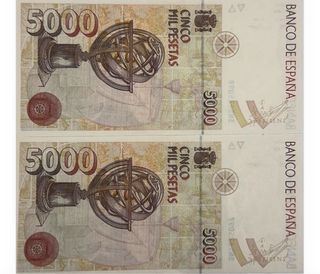 2 Billetes 5000 Pesetas España 1992 Cristóbal Coló
