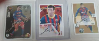 Lote 3 cromos Messi autografiados serie oro Panini