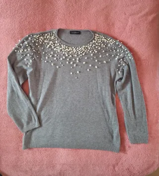 Maglione grigio con perle Cecilia Benetti XXL