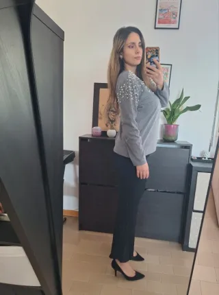 Maglione grigio con perle Cecilia Benetti XXL