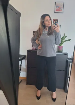 Maglione grigio con perle Cecilia Benetti XXL