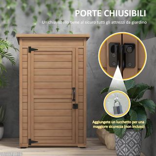 Armario De Exterior Con Estante Regulable Y Techo Inclinado, Armario De Jardín De Madera Con Cerradura, 75X56X117Cm, Marrón