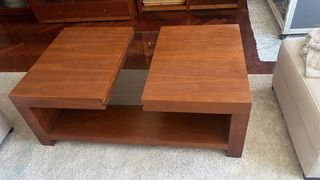 Mesa de centro madera maciza y cristal