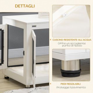Jaula para Perros de Gran Tamaño Max. 30 Kg Para Interior, Caseta para Perros Con 2 Puertas Bloqueables, Patas Regulables y Cojín Lavable, Acero y Madera, 94X60X71.5 Cm, Blanco