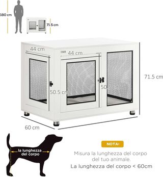 Jaula para Perros de Gran Tamaño Max. 30 Kg Para Interior, Caseta para Perros Con 2 Puertas Bloqueables, Patas Regulables y Cojín Lavable, Acero y Madera, 94X60X71.5 Cm, Blanco