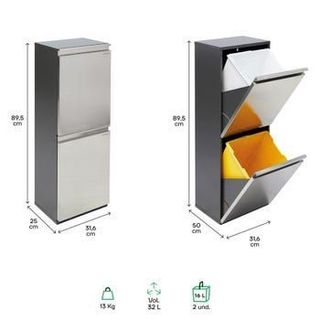 Arregui Vario CR205 Cubo de Basura y Reciclaje de Acero Inoxidable de 2 Compartimentos