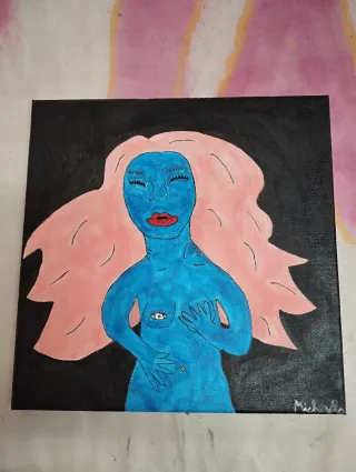 Dipinto acrilico donna blu e rosa