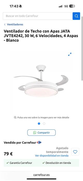 Ventilador de Techo JATA JVTE4242 Blanco
