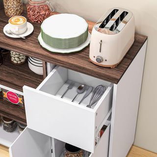 Credenza Moderna de Cocina Móvil de Madera con Armarios, Cajón y Espacio Abierto, Mueble Multiusos para Cocina y Sala de Estar, 105X39X83Cm, Blanco