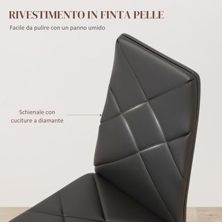 Set di 6 sedie da pranzo in similpelle con schienale alto e cuciture a diamante, sedie moderne per cucina, camera da letto, ufficio e soggiorno, nero