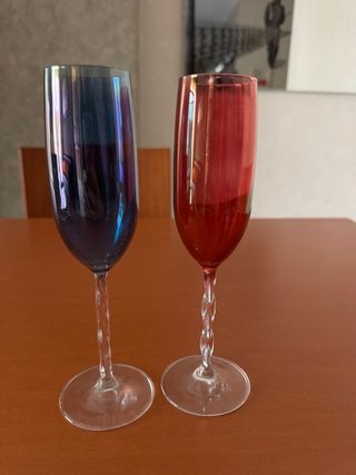 2 Calici Flute Vintage Vetro Colorati