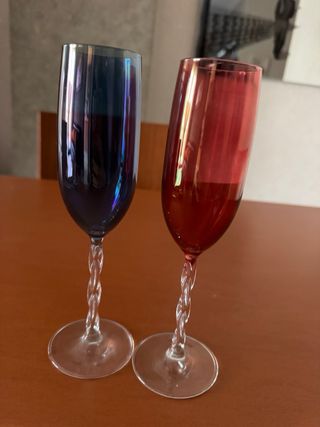 2 Calici Flute Vintage Vetro Colorati