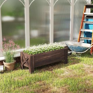 Jardinera Exterior de Madera Rectangular, Huerto Elevado para Plantas Maceta para Jardín Exterior, 100X36.5X36Cm