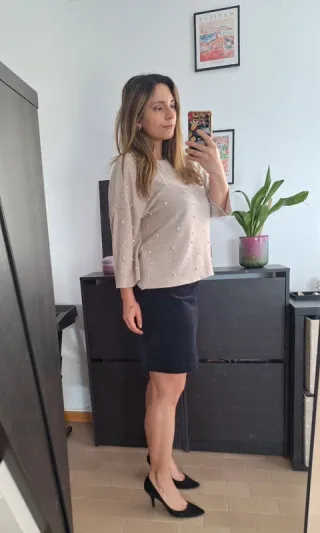 Maglia beige morbida Zara con perline M/L