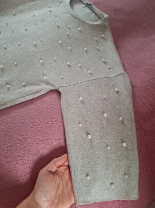 Maglia beige morbida Zara con perline M/L