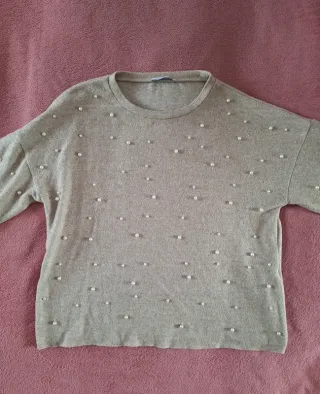 Maglia beige morbida Zara con perline M/L