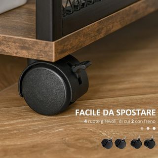 Mueble para Impresora y Documentos, Cajonera con Ruedas en Estilo Nórdico, Mueble Multiusos para Oficina y Casa, Marrón Vintage