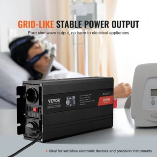 Inversor de Onda Pura, 2000 Vatios, Inversor de Potencia de DC 12V a AC 230V con 2 Salidas AC, 2 Puertos USB, 1 Puerto Tipo-C, Pantalla LCD y Control Remoto para Equipos Domésticos de Tamaño Media...