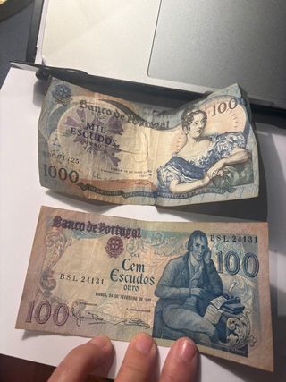 Billetes Banco de Portugal 100 y 1000 Escudos