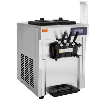 Máquina de Helados Comercial, Rendimiento de 18-28 L/H, 1650W Fabricador de Helados Suaves de 3 Sabores de Encimera, 2 x Cilindro de Acero Inoxidable de 5.5L, Panel LED de Limpieza Automática Pre-...
