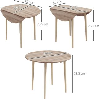 Mesa Plegable con Alas para Cocina y Sala de Estar, Mesa de Comedor en Aglomerado y Madera de Pino, Ø89X73.5 Cm, Color Madera