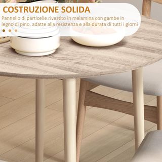 Mesa Plegable con Alas para Cocina y Sala de Estar, Mesa de Comedor en Aglomerado y Madera de Pino, Ø89X73.5 Cm, Color Madera