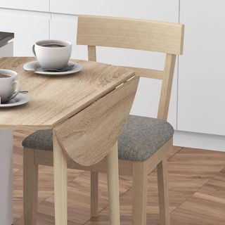 Mesa Plegable con Alas para Cocina y Sala de Estar, Mesa de Comedor en Aglomerado y Madera de Pino, Ø89X73.5 Cm, Color Madera