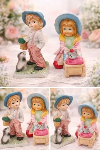 Lote 2 Figuras Niños Vintage Cerámica