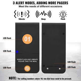 Sistema de Pagers para Restaurantes, Señal de Espera de Fila Inalámbrica de 500m, Beepers para Llamar Clientes con Vibración y Parpadeo, 16 Zumbadores para Camiones de Comida, Iglesias, Guarderías...