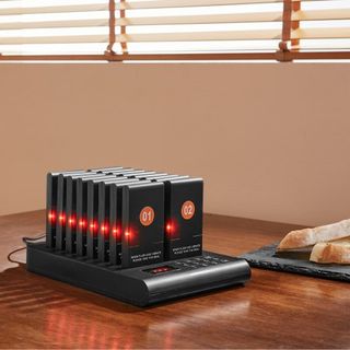 Sistema de Pagers para Restaurantes, Señal de Espera de Fila Inalámbrica de 500m, Beepers para Llamar Clientes con Vibración y Parpadeo, 16 Zumbadores para Camiones de Comida, Iglesias, Guarderías...