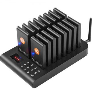 Sistema de Pagers para Restaurantes, Señal de Espera de Fila Inalámbrica de 500m, Beepers para Llamar Clientes con Vibración y Parpadeo, 16 Zumbadores para Camiones de Comida, Iglesias, Guarderías...
