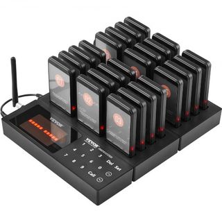 Sistema de Pagers para Restaurantes, Señal de Cola de Espera Inalámbrica de 400m de Largo Alcance, Beepers para Llamar Clientes con Vibración y Parpadeo, 24 Zumbadores para Camiones de Comida, Igl...