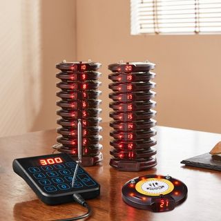 Sistema de Pagers para Restaurantes, Señal de Espera de Fila Inalámbrica de 500m, Beepers para Llamar Clientes con Vibración y Parpadeo, 20 Zumbadores para Camiones de Comida, Iglesias, Guarderías...