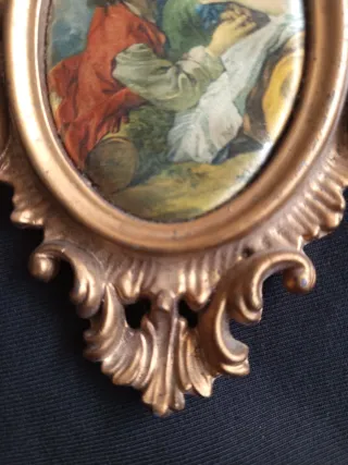 Cuadro antiguo madera y seda