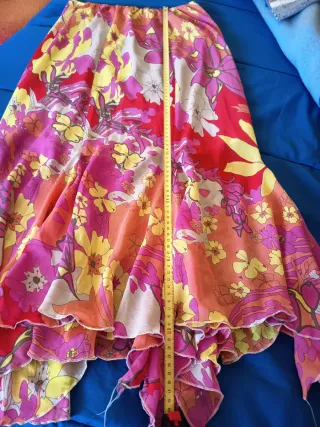 Falda acampanada asimétrica vintage multicolor XL