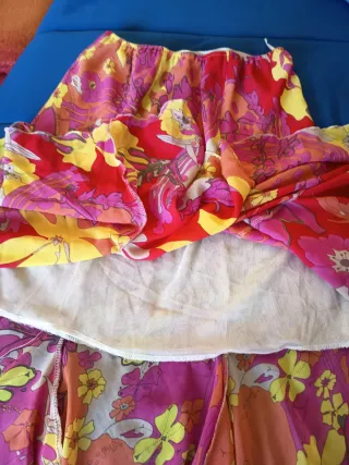 Falda acampanada asimétrica vintage multicolor XL
