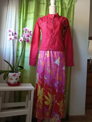Falda acampanada asimétrica vintage multicolor XL