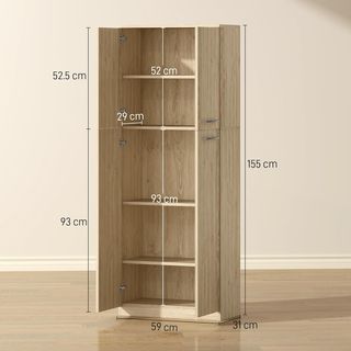 Credenza de Cocina, Mueble de Despensa Con 2 Armarios, Mueble de Cocina Con Estantes Regulables en MDF, para Comedor, Sala de Estar, Salón, 59X31X155 Cm, Roble