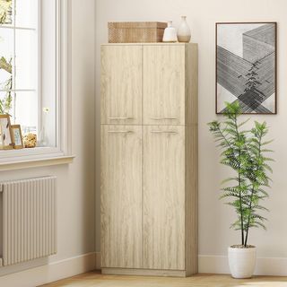 Credenza de Cocina, Mueble de Despensa Con 2 Armarios, Mueble de Cocina Con Estantes Regulables en MDF, para Comedor, Sala de Estar, Salón, 59X31X155 Cm, Roble