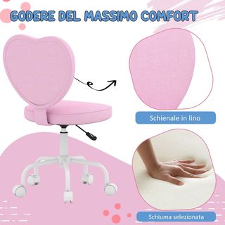 Silla de Escritorio en Forma de Corazón, Silla de Oficina con 5 Ruedas Giratorias y Altura Regulable en Tela, 42X50X79-89Cm, Rosa