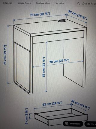 Escritorio blanco Ikea MICKE 73x50 cm.