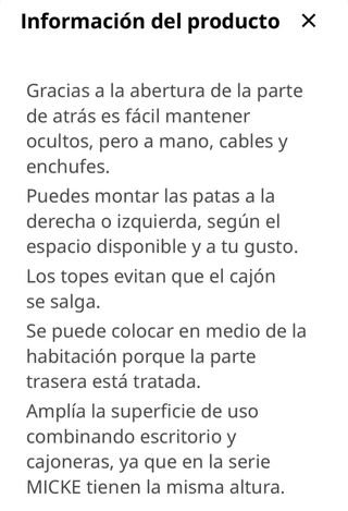 Escritorio blanco Ikea MICKE 73x50 cm.